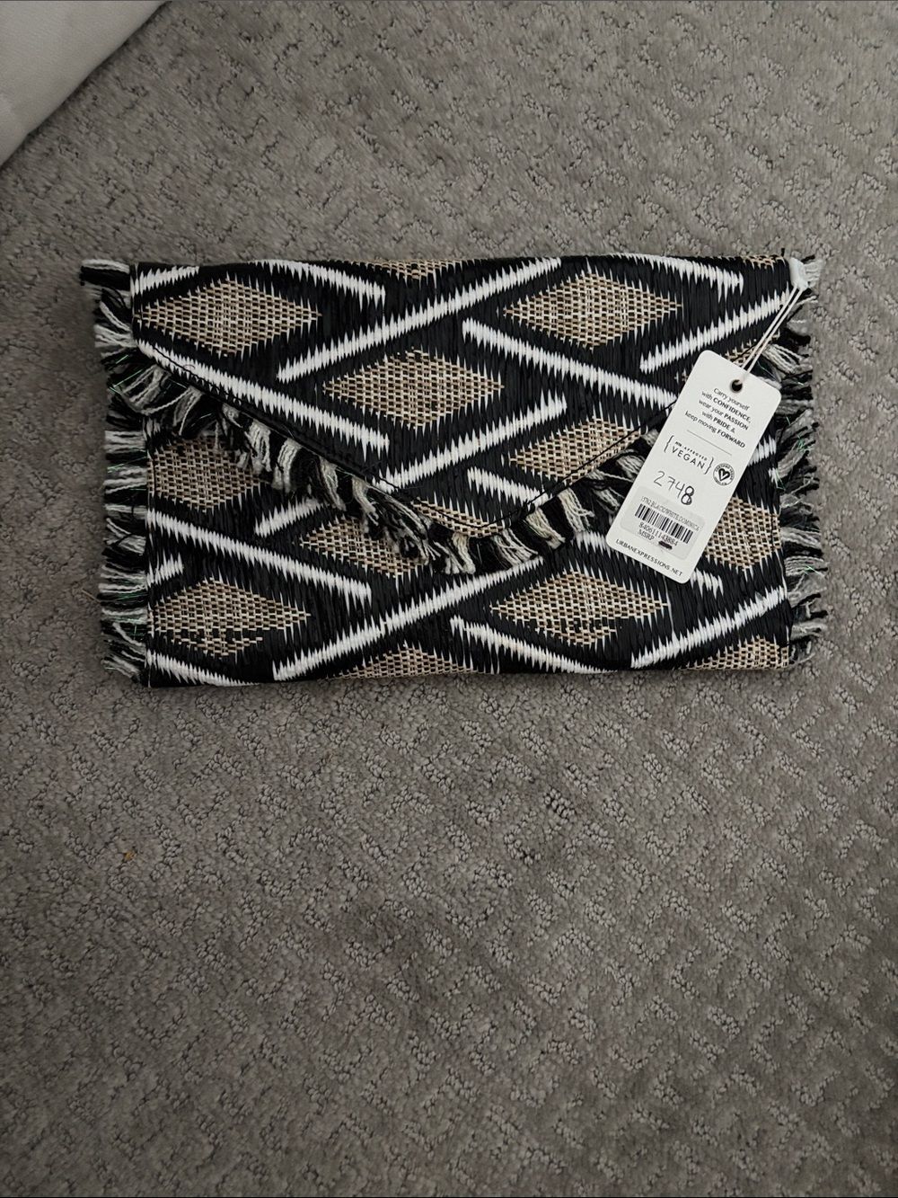 Urban Expressions Black & Cream Woven Fringe Envelope Clutch